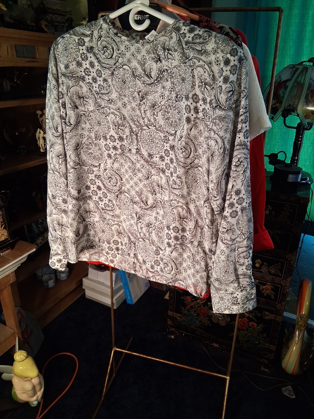 Jordan Black and White Paisley Long-Sleeve Blouse